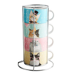 Pier-1-Party-Cats-Stackable-Mugs,-Set-Of-4-Mugs