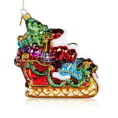 Pier 1 Santa and Mrs Claus on a Sleigh Ride Glass Christmas Ornament - Ornaments