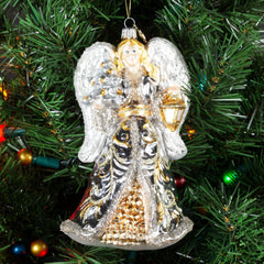 Pier-1-Silver-Angel-with-Christmas-Tree-and-Lantern-Glass-Christmas-Ornament-Ornaments