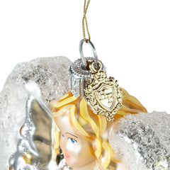 Pier 1 Silver Angel with Christmas Tree and Lantern Glass Christmas Ornament - Ornaments