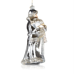 Pier 1 Silver Santa with Christmas Tree and Presents Glass Christmas Ornament - Ornaments