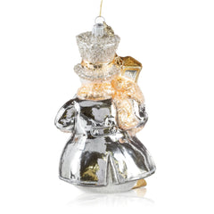 Pier 1 Silver Snowman with Lantern Glass Christmas Ornament - Ornaments