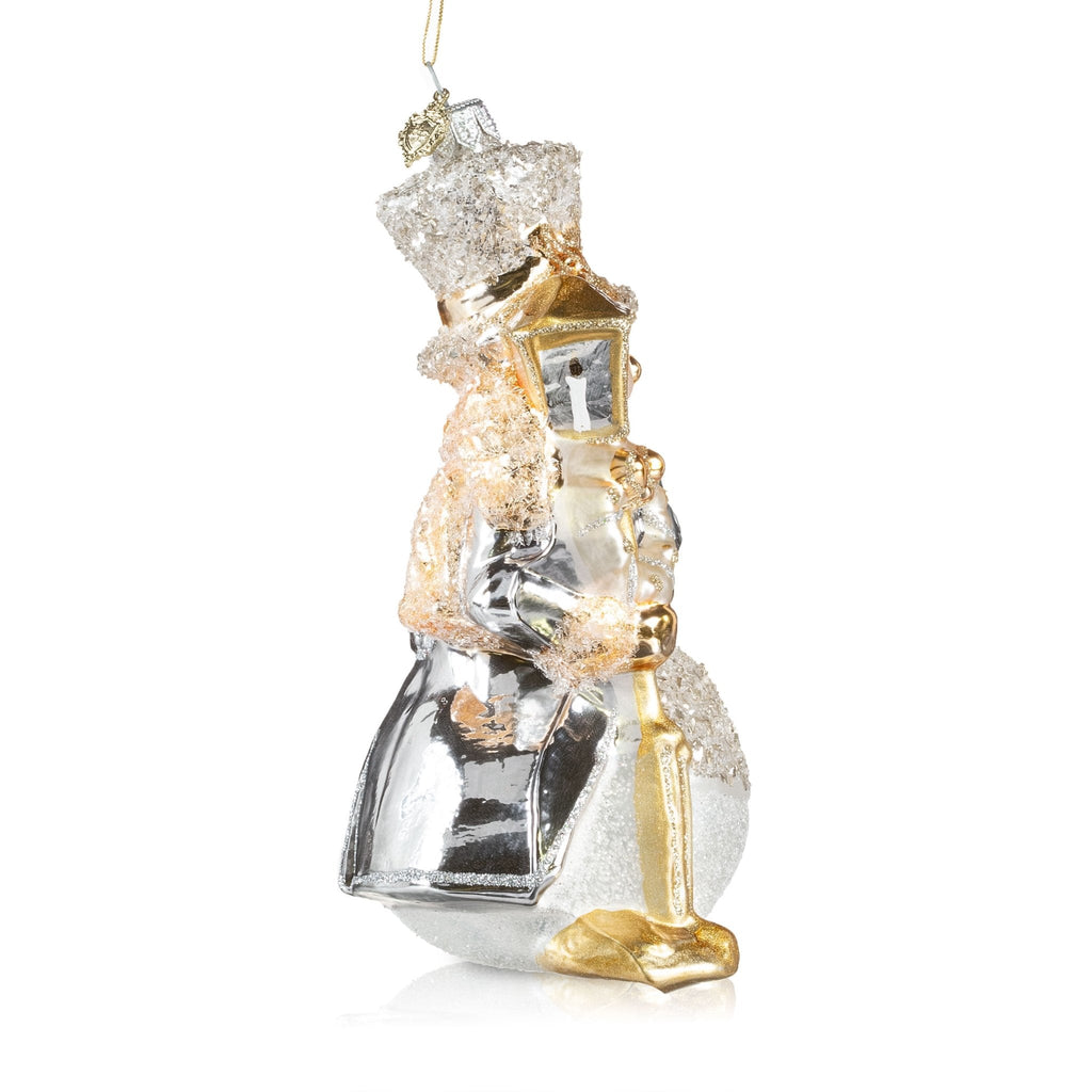 Pier 1 Silver Snowman with Lantern Glass Christmas Ornament - Ornaments
