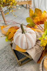 Pier 1 Taupe Striped Fabric Weighted Pumpkin - Fall Decor