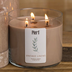 Pier 1 Vintage Linens Filled 3-Wick Candle 14.5oz - 3-Wick Candles