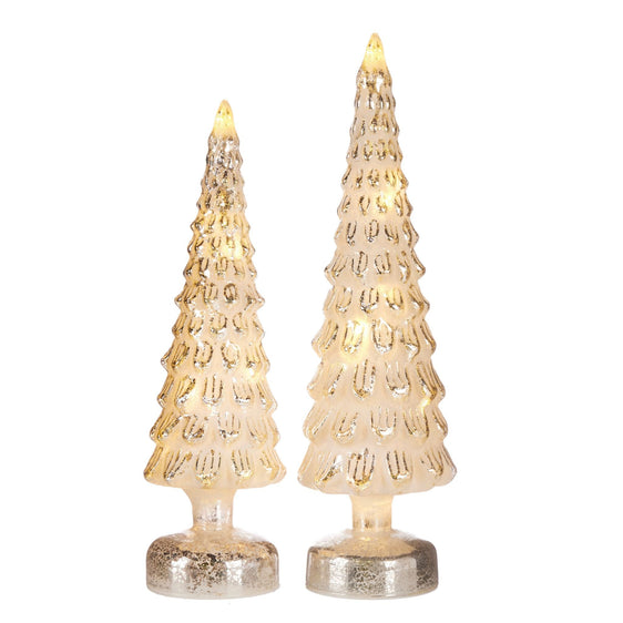 Pier-1-White-Champagne-Mercury-Glass-LED-Set-of-2-Christmas-Trees-Christmas-Decor