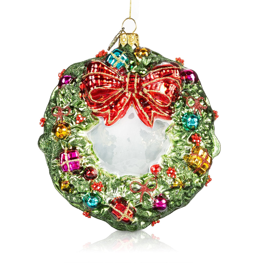 Pier 1 Wreath with Presents Glass Christmas Ornament - Ornaments