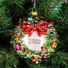 Pier 1 Wreath with Presents Glass Christmas Ornament - Ornaments
