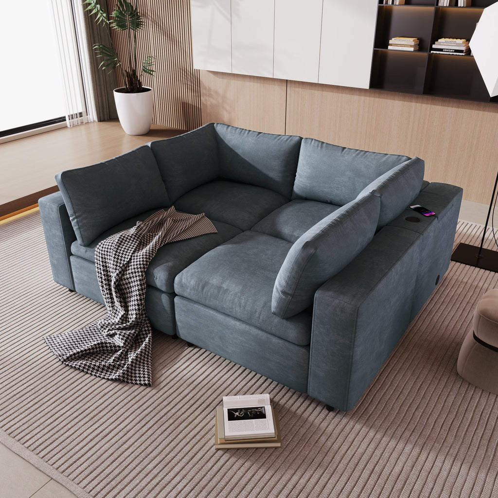Pierce Sectional Sofa with USB Charge Ports, Wireless Charging and Built-in Bluetooth Speaker - Sofas
