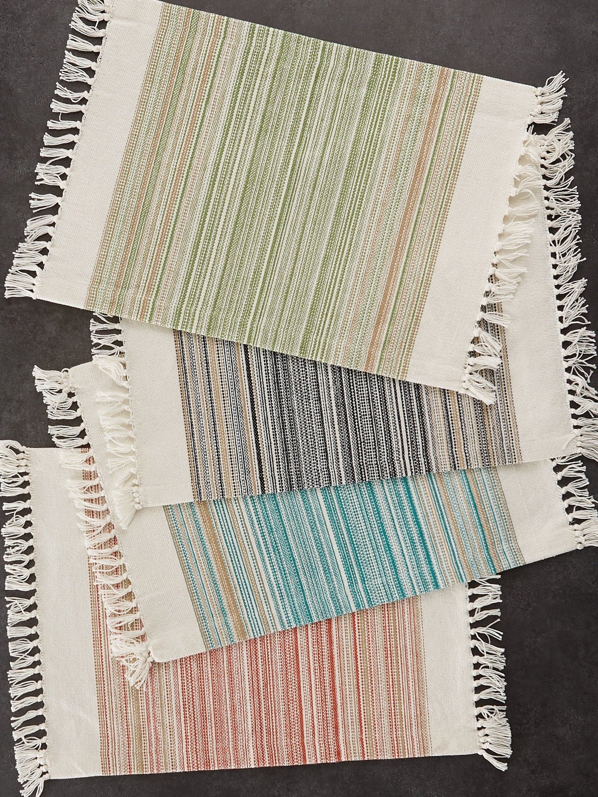 Pimento Striped Fringed Placemats, Set of 6 - Placemats