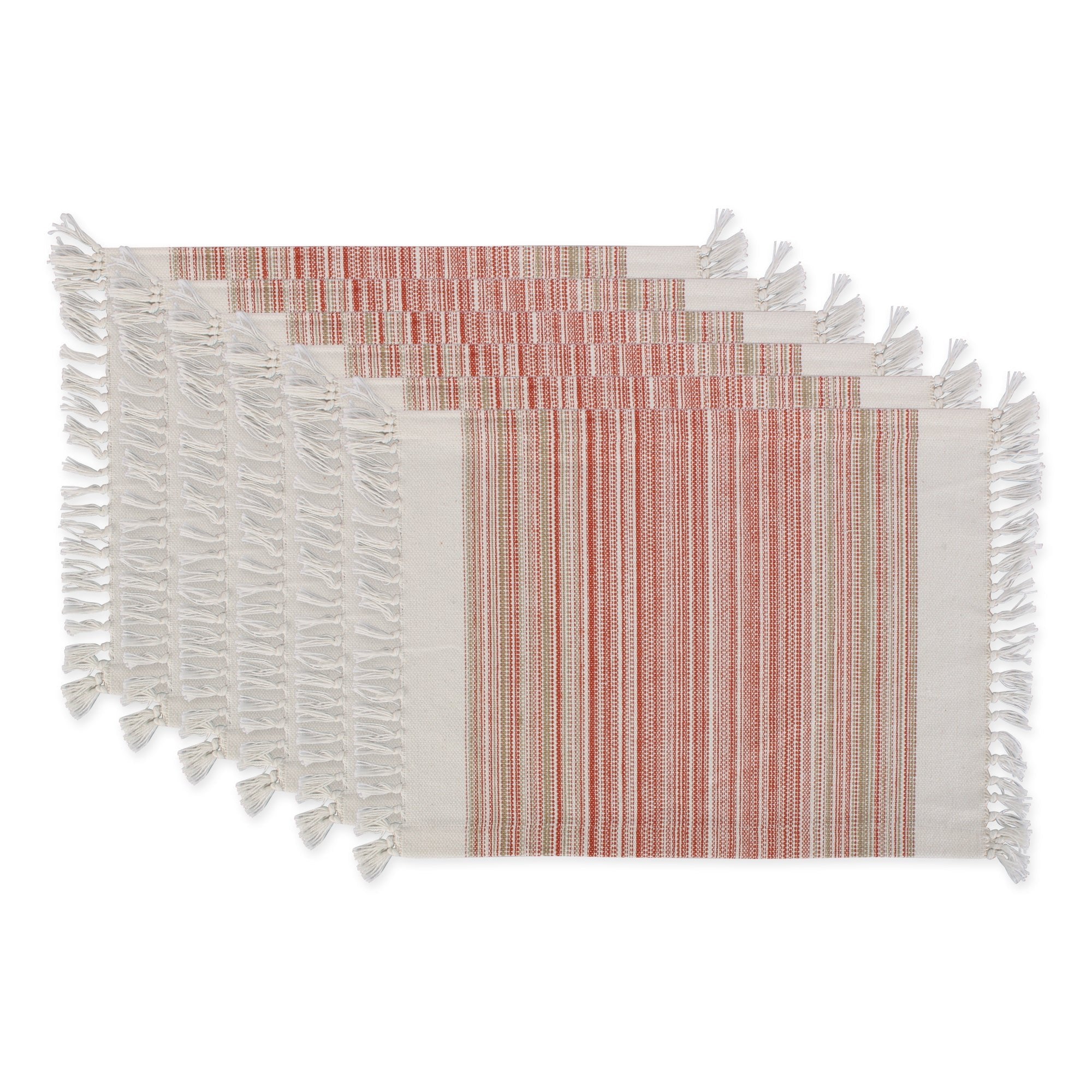Pimento Striped Fringed Placemats, Set of 6 - Placemats