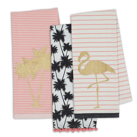 Pineapples-&-Palms-Embellished-Dishtowels,-Set-of-3-Dish-Towels