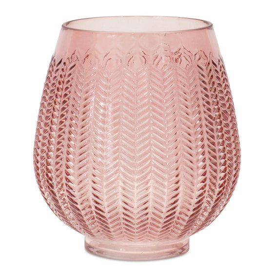 Pink Ribbed Glass Vase or Candle Holder 8" - Vases
