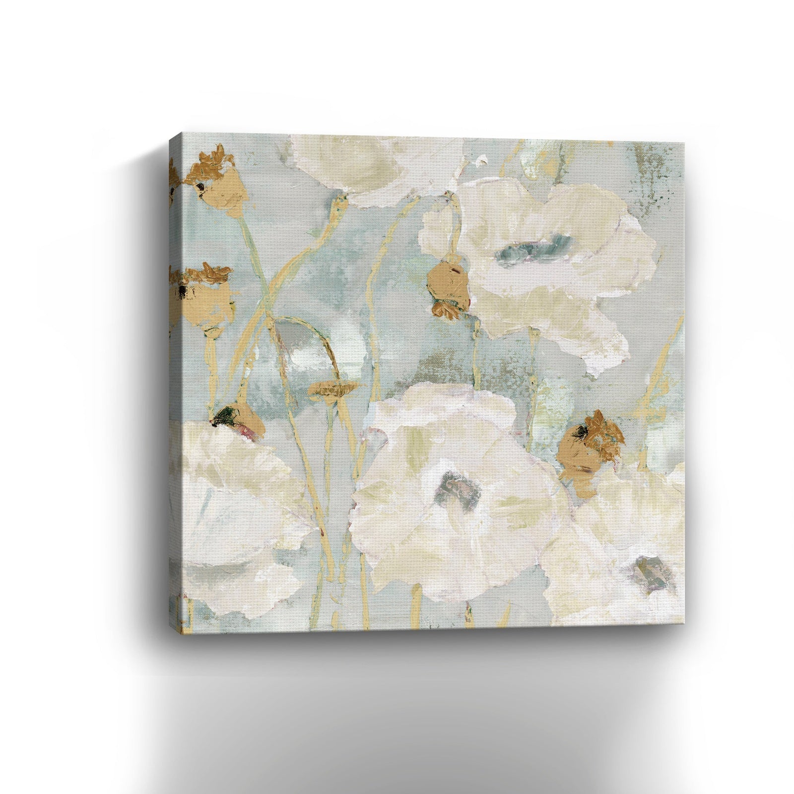 Poppies In The Wind Cream Square Canvas Giclee - Wall Art