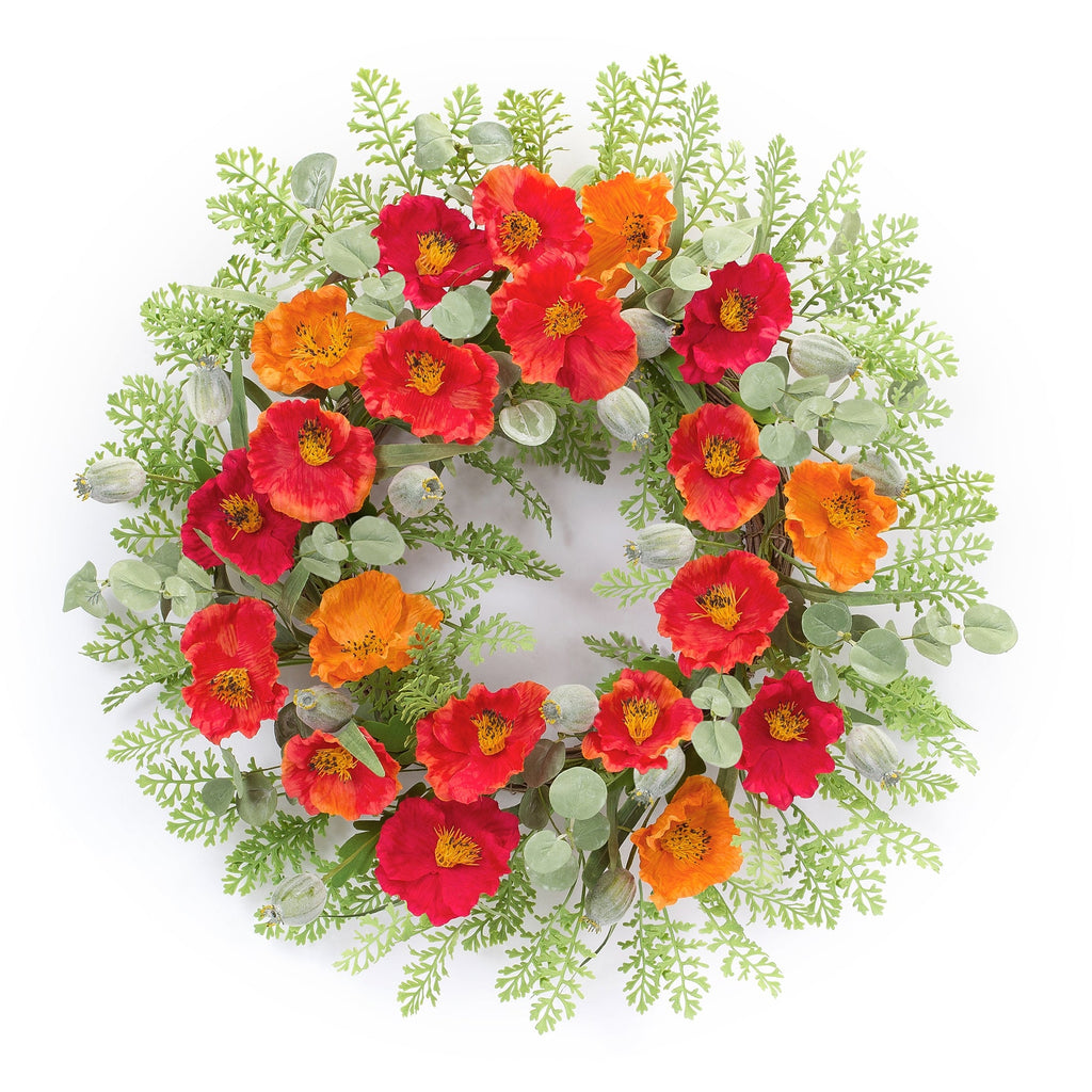 Poppy and Fern Floral Wreath 18.5" - Wreaths