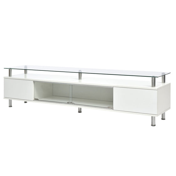 Porter TV Stand with Silver Metal Legs and Tempered Glass - Consoles