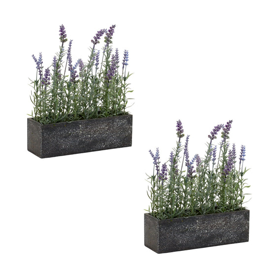 Potted-Lavender-Flower-Box-Arrangements,-Set-of-2-Faux-Florals