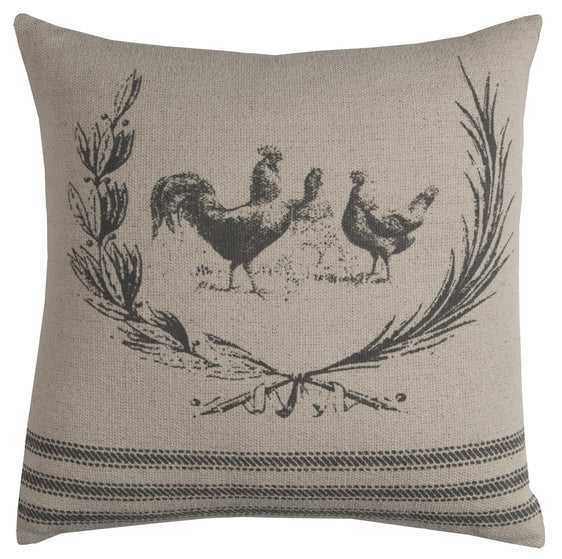 Printed Cotton Rooster Decorative Throw Pillow - Decorative Pillows