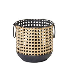 Punched Metal Candle Holder with Rattan Design, Set of 2 - Candles and Accessories