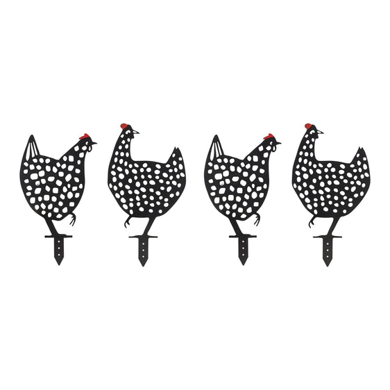 Punched Metal Chicken Garden Stake (Set of 4) - Decorative Accessories