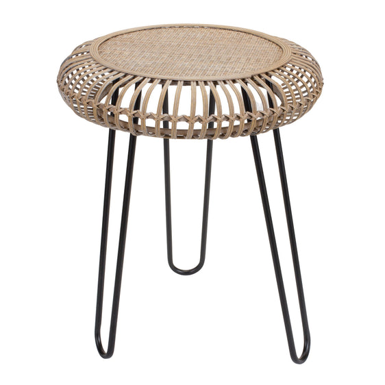 Rattan Wood Tripod Stool Table with Metal Legs 25"H - Furniture