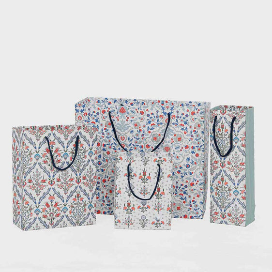 Recycled Paper Bag / Set of 7 Pcs / White & Blue - Gift Bags