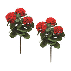 Red Geranium Floral Bush, Set of 2 - Faux Florals