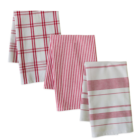 Red-Striped-Tea-Towel,-Set-of-3-Kitchen-Towels