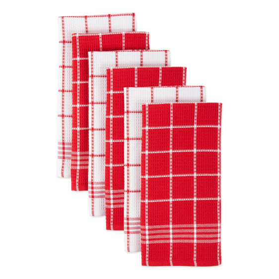 Red-Waffle-Weave-Dishtowels,-Set-of-6-Dish-Towels