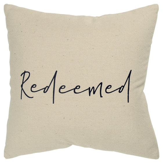Redeemed 100% Cotton Canvas Sentiment- Inked Pillow - Decorative Pillows