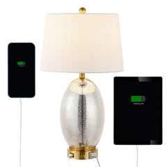 Reese Outlet Contemporary Style Iron/Glass LED Table Lamp with USB Charging Port - Table Lamps