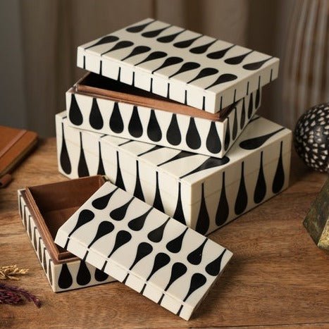 Resin Black & White Teardrop Boxes, Set of 3 - Decor