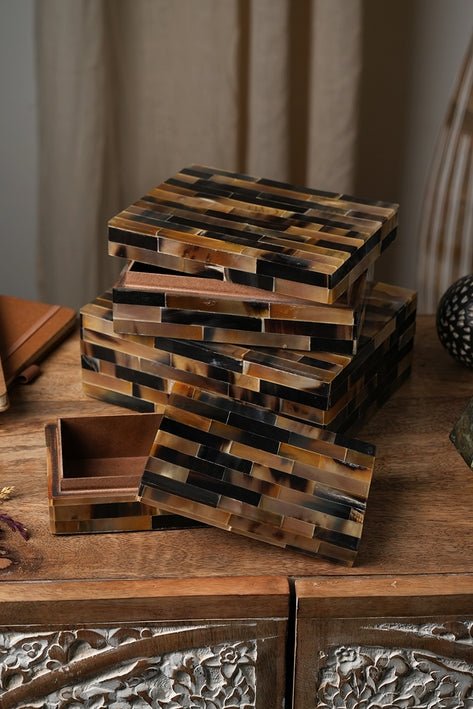 Resin Tortoise Shell Decorative Boxes, Set of 3 - Decor
