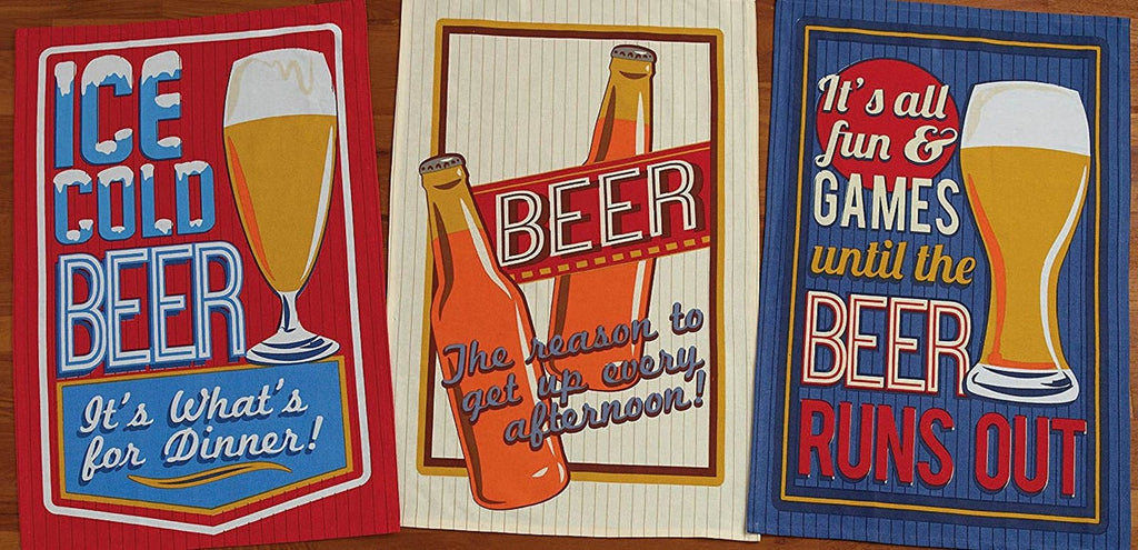 Retro Beer Print Dishtowels, Set of 3 - Dish Towels