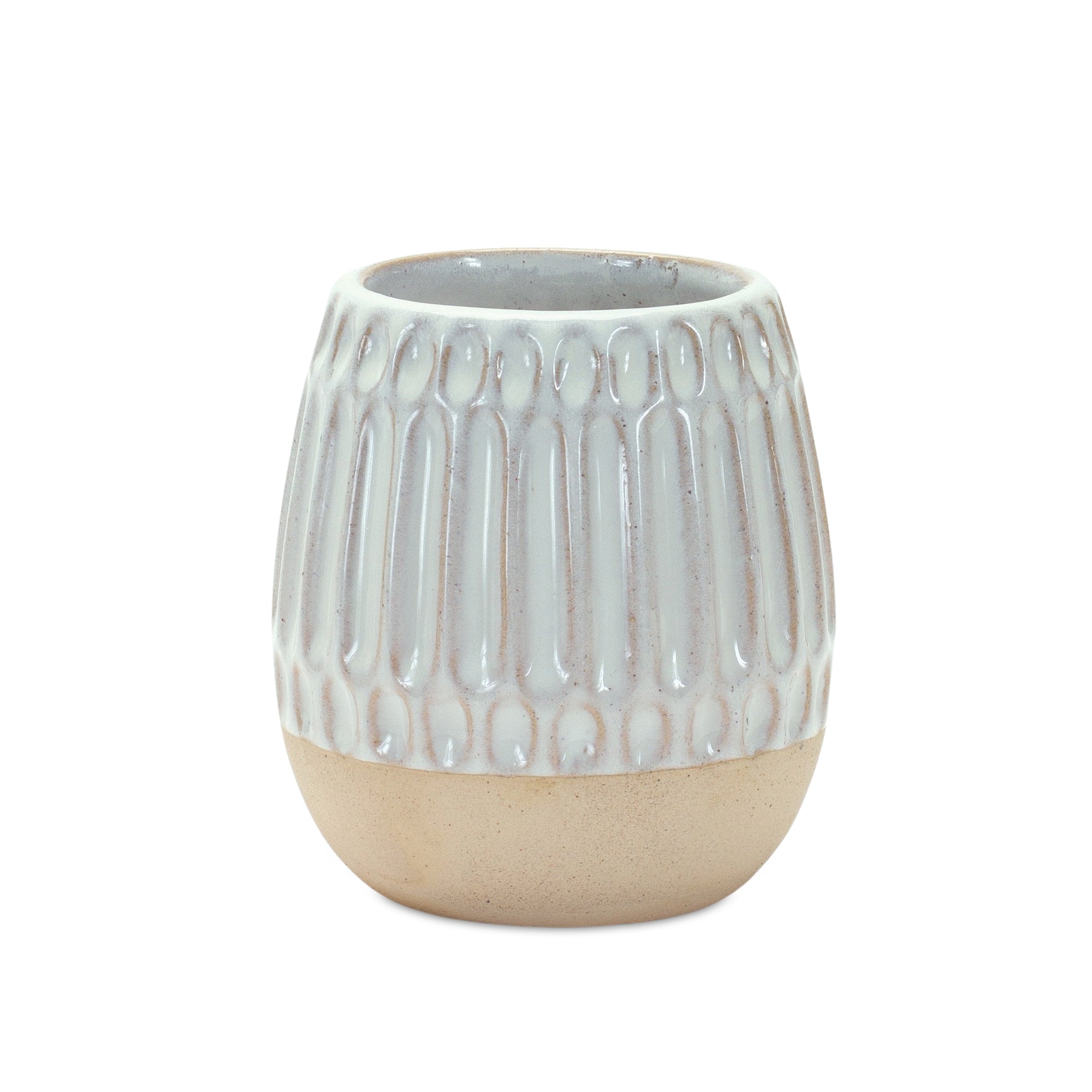 Ribbed Porcelain Vase with Two Tone Design, Set of 2 - Vases