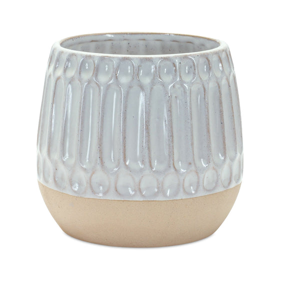 Ribbed Porcelain Vase with Two Tone Design, Set of 2 - Vases