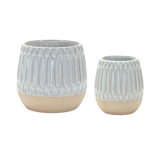 Ribbed-Porcelain-Vase-with-Two-Tone-Design,-Set-of-2-Vases