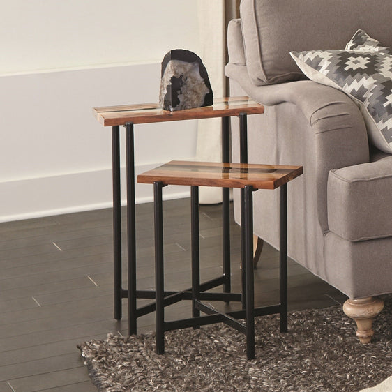 Rivers Edge 18" Acacia Wood and Acrylic Nesting End Tables, Set of 2 - End Tables