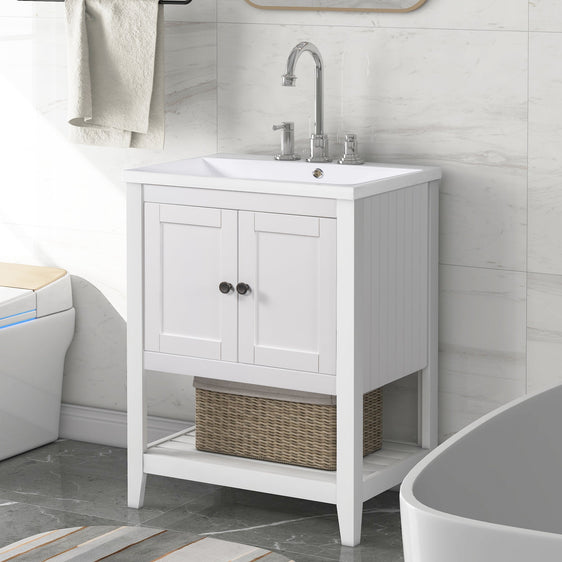 Roland Bathroom Vanity with Ceramic Sink and Open Shelf - Bathroom Vanity