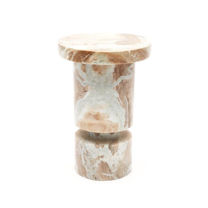 Round Beige Marble Coffee Side Table - Side Tables