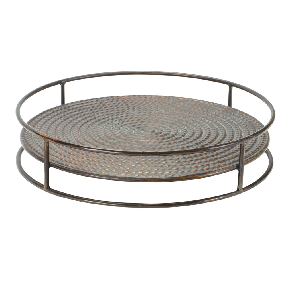 Round Hammered Metal Tray with Bronze Finish - Decorative Trays