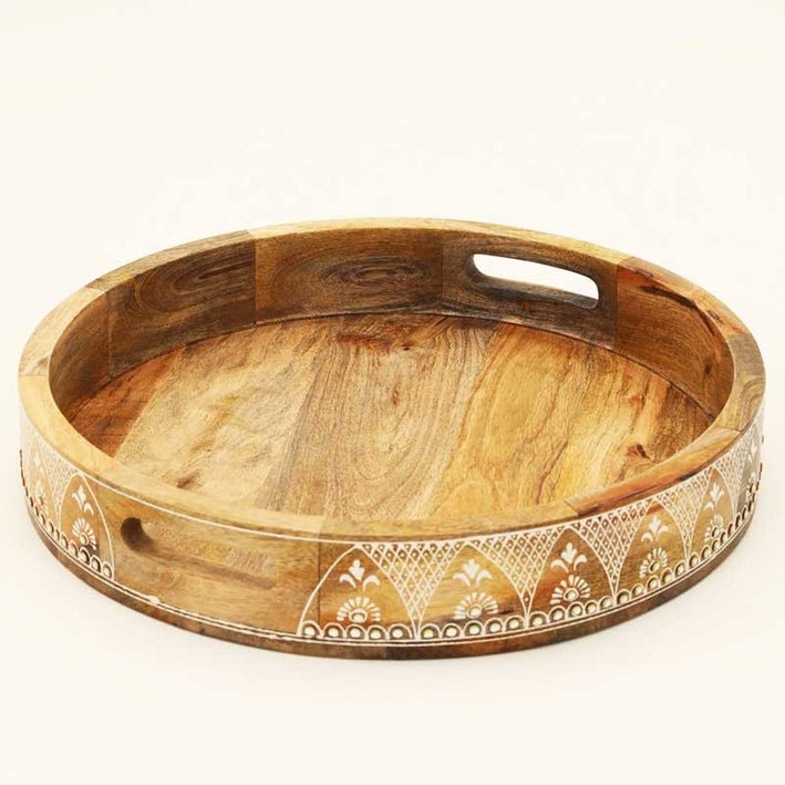 Round Nesting Mango Wood Serving Trays, Set of 3 - Decorative Trays