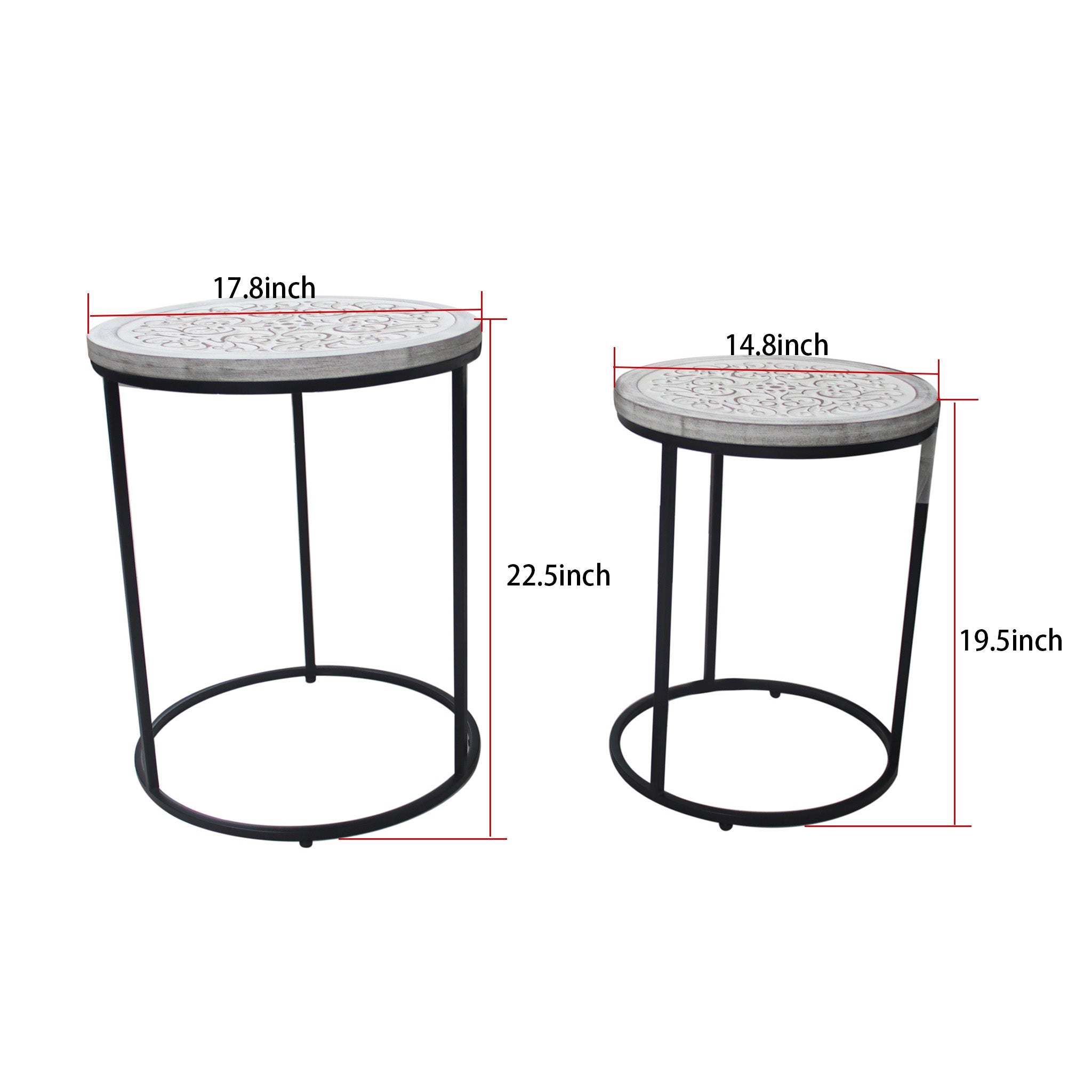 Round Nesting Side Table Set of 2, Farmhouse Accent Table - End Tables