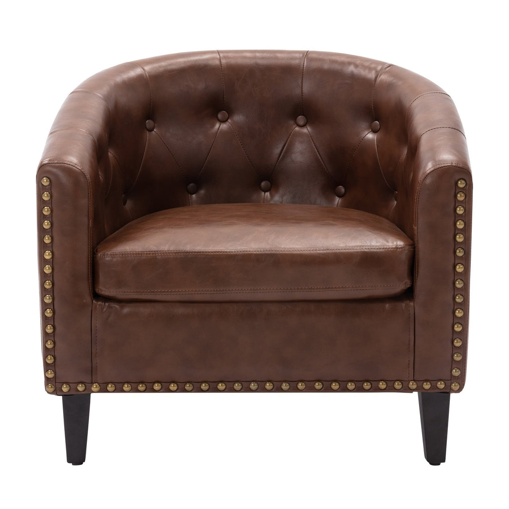 Rowan Leather Tufted Barrel Club Chair, Dark Brown - Accent Chairs