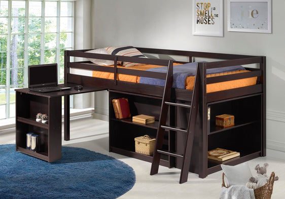 Roxy Wood Junior Loft Bed with Pull-out Desk, Shelving and Bookcase, Espresso - Children's Furniture