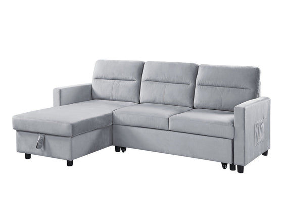 Ruby Velvet Sleeper Sectional Sofa Reversible with Storage Chaise and Side Pocket - Sofas