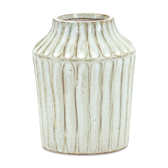 Rustic Carved Clay Vase 7.5" - Vases