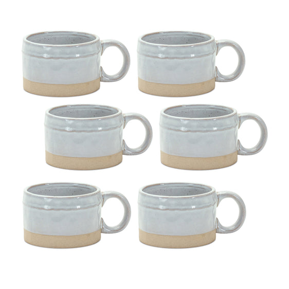 Rustic Porcelain Mug with Beige Accent, Set of 6 - Mugs