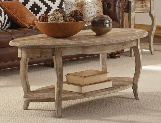 Rustic - Reclaimed Oval Coffee Table, Driftwood - Coffee Tables