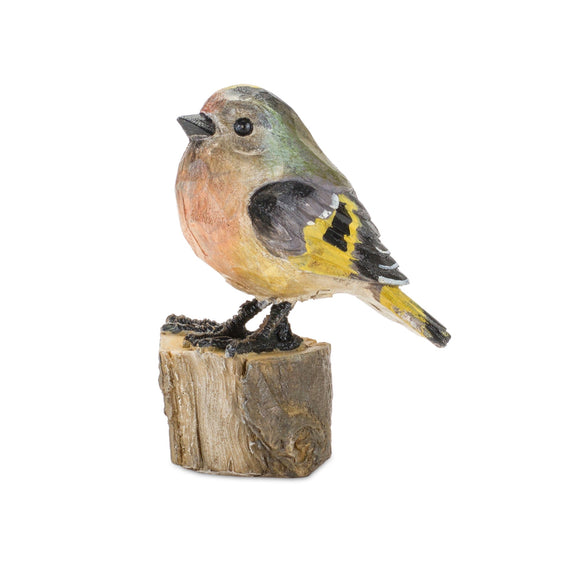 Rustic Stone Bird Figurine Perched on Stump, Set of 6 - Decor